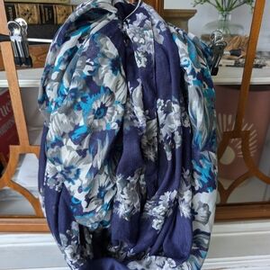 Floral Infinity Scarf in Blue, Dark Purple and Gray